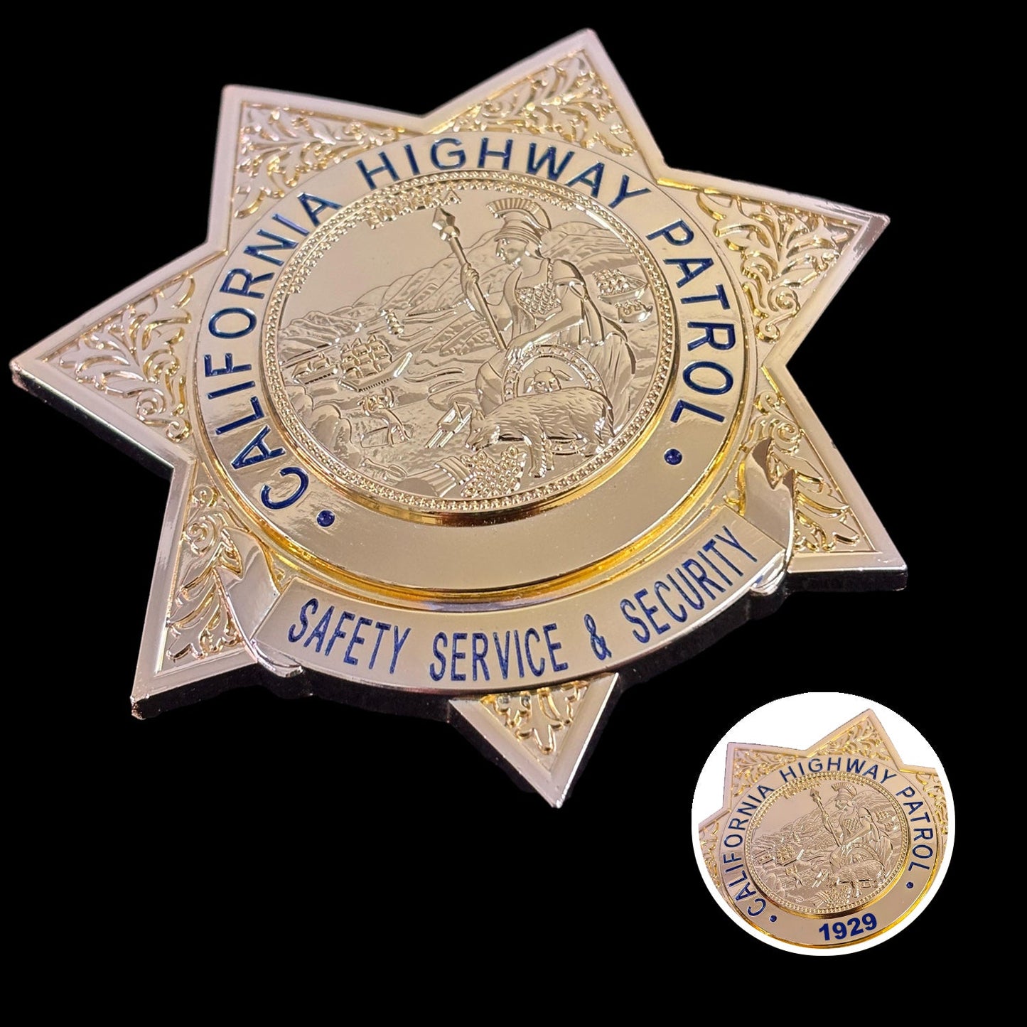 US CHP SAFETY SERVICE & SECURITY California Highway Patrol Badge Replica Movie Props Customizable Number