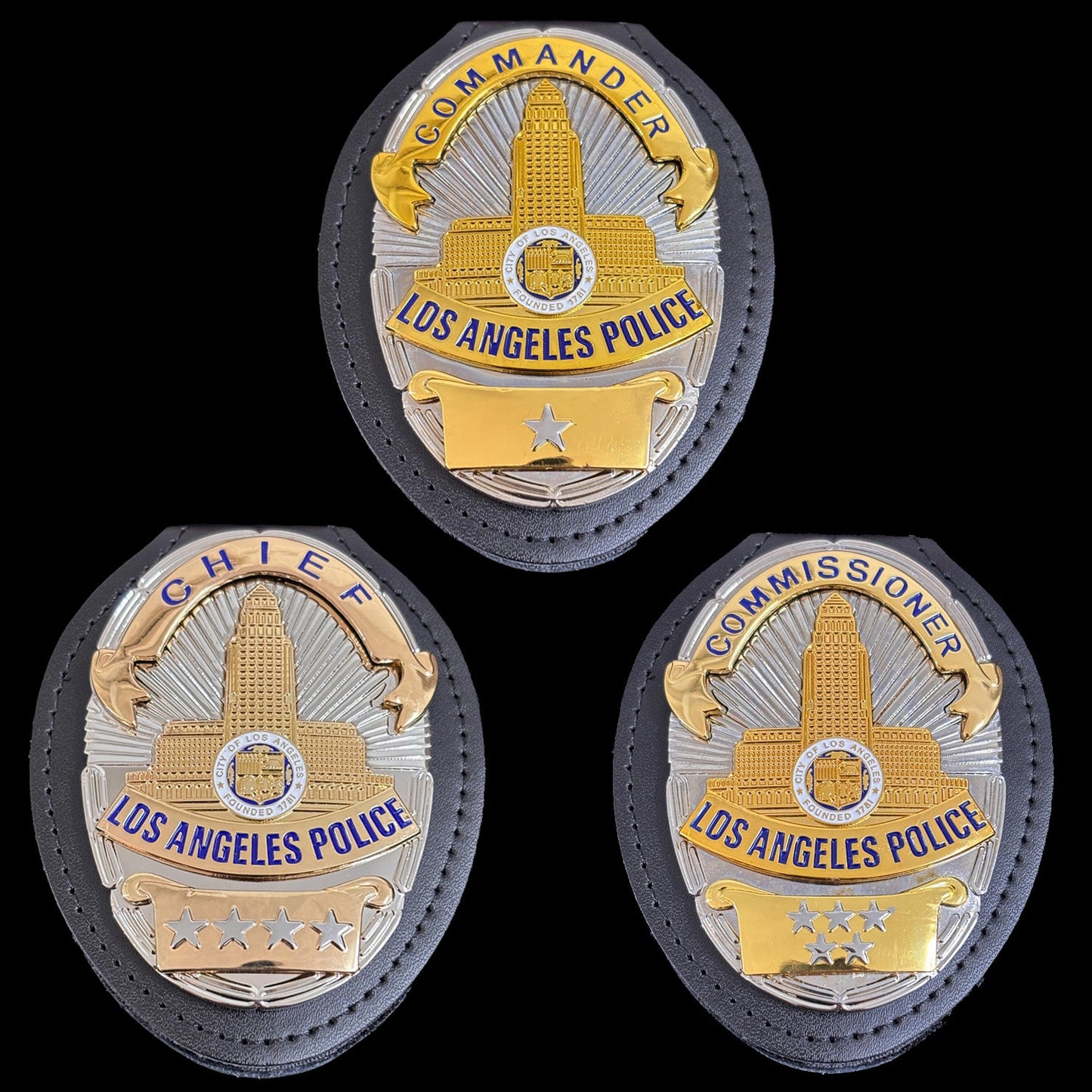 3 LAPD Los Angeles Police Badge Set Replica Movie Props